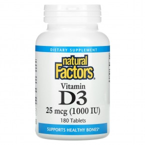 Natural Factors, Витамин D3, 1000 МЕ, 180 таблеток - описание