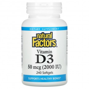 Natural Factors, Витамин D3, 50 мкг (2000 МЕ), 240 мягких таблеток - описание