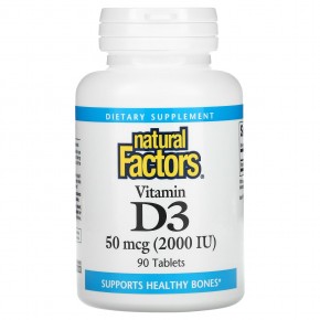 Natural Factors, Витамин D3, 50 мкг (2000 МЕ), 90 таблеток - описание