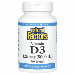 Natural Factors, Vitamin D3, 5,000 IU, 360 Softgels в Москве - eco-herb.ru | фото