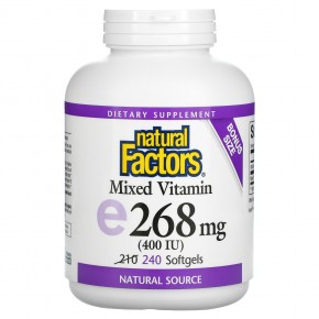Natural Factors, Витамин Е, 400 МЕ, 240 мягких желатиновых капсул - описание