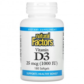 Natural Factors, витамин D3, 25 мкг (1000 МЕ), 180 капсул - описание