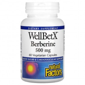 Natural Factors, WellBetX, берберин, 500 мг, 60 вегетарианских капсул - описание