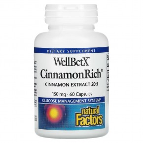 Natural Factors, WellBetX, CinnamonRich, 150 мг, 60 капсул в Москве - eco-herb.ru | фото
