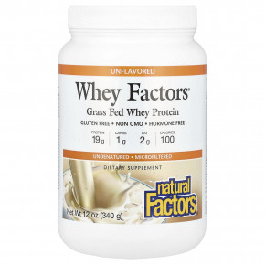 Natural Factors, Whey Factors, 100% натуральный сывороточный белок, без ароматизаторов, 12 унций (340 г) в Москве - eco-herb.ru | фото