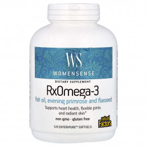 Natural Factors, WomenSense®, RxOmega-3, рыбий жир, 120 капсул Enteripure™ - описание | фото