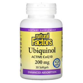 Natural Factors, Убихинол, 200 мг, 30 мягких таблеток - описание