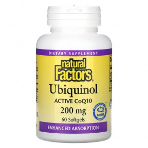 Natural Factors, Убихинол, 200 мг, 60 мягких таблеток - описание