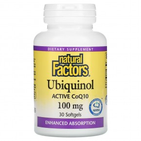 Natural Factors, Убихинол, активный коэнзим Q10, 100 мг, 30 мягких таблеток - описание