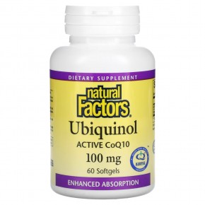 Natural Factors, убихинол (активный коэнзим Q10), 100 мг, 60 мягких таблеток - описание