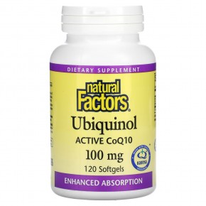 Natural Factors, Убихинол, QH-активный коэнзим Q10, 100 мг, 120 желатиновых капсул - описание