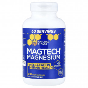 Natural Stacks, MagTech®, магний, 180 веганских капсул (66,6 мг в 1 капсуле) - описание | фото