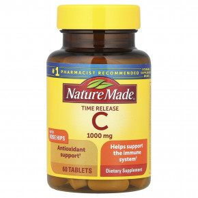Nature Made, витамин C с шиповником, медленное высвобождение, 1000 мг, 60 таблеток в Москве - eco-herb.ru | фото