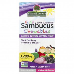 Nature's Answer, Kid's Sambucus Chewables, черная бузина с витамином C и цинком, 45 жевательных таблеток - описание | фото