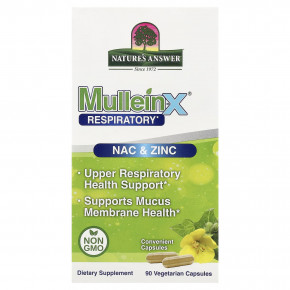Nature's Answer, MulleinX® Respiratory, поддержка дыхательной системы, NAC и цинк, 90 вегетарианских капсул в Москве - eco-herb.ru | фото
