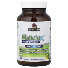 Nature's Answer, MulleinX® Respiratory, поддержка дыхательной системы, NAC и цинк, 90 вегетарианских капсул в Москве - eco-herb.ru | фото