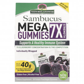 Nature's Answer, Sambucus Mega Gummies 7X Strength ™, 30 веганских жевательных таблеток без желатина в Москве - eco-herb.ru | фото