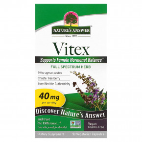 Nature's Answer, Vitex, ягоды монашьего перца, витекса священного, 90 вегетарианских капсул - описание | фото