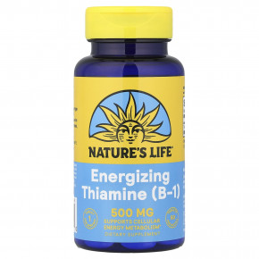Nature's Life, тиамин для повышения уровня энергии (B1), 500 мг, 50 таблеток - описание | фото