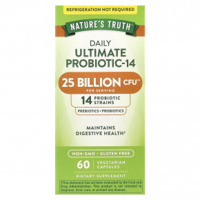 Nature's Truth, Daily Ultimate Probiotic-14, 25 млрд КОЕ, 60 вегетарианских капсул - описание | фото