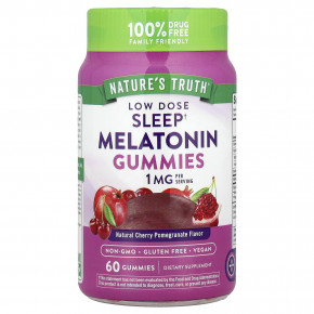 Nature's Truth, жевательные таблетки с мелатонином для сна, натуральный вкус вишни и граната, 1 мг, 60 жевательных таблеток - описание | фото