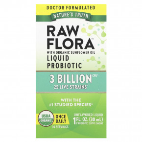 Nature's Truth, Жидкий пробиотик Raw Flora ™, без добавок, 3 млрд КОЕ, 30 мл (1 жидк. Унция) - описание | фото