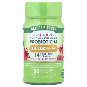 Nature's Truth, Just 4 Kidz, одна жевательная таблетка с пробиотиком-14, вкус ягод, 30 жевательных таблеток в Москве - eco-herb.ru | фото