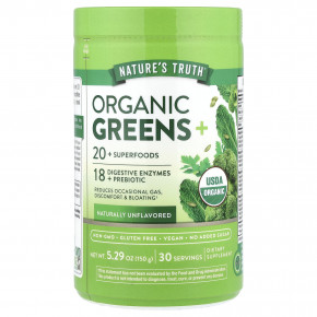 Nature's Truth, Organic Greens+, органическая зелень, без добавок, 150 г (5,29 унции) - описание | фото