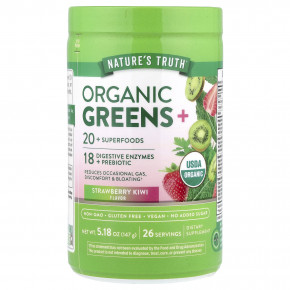 Nature's Truth, Organic Greens+, органическая зелень, с клубникой и киви, 147 г (5,18 унции) - подробнее Nature's Truth, Organic Greens+, органическая зелень, с клубникой и киви, 147 г (5,18 унции) - описание