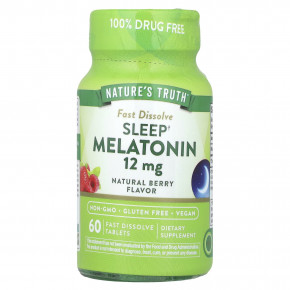 Nature's Truth, Sleep Melatonin, натуральные ягоды, 12 мг, 60 быстро растворяющихся таблеток в Москве - eco-herb.ru | фото