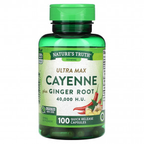 Nature's Truth, Vitamins, Ultra Max Cayenne с корнем имбиря, 100 капсул быстрого высвобождения в Москве - eco-herb.ru | фото