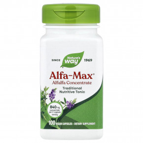 Nature's Way, Alfa-Max®, концентрат из люцерны, 100 веганских капсул - описание | фото