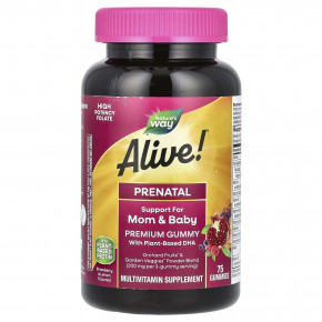 Nature's Way, Alive! Daily Support Premium Prenatal, витамины для беременных, клубника и лимон, 75 жевательных таблеток - описание | фото