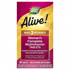 Nature's Way, Alive!® Max 3 Potency, комплекс мультивитаминов для женщин, 90 таблеток - описание | фото