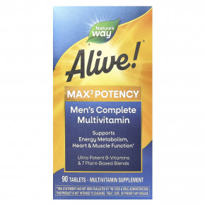 Nature's Way, Alive!® Max3 Potency, мультивитаминный комплекс для мужчин, 90 таблеток - описание | фото