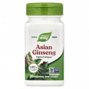 Nature's Way, азиатский женьшень, 50 веганских капсул (560 мг в 1 капсуле) - описание | фото