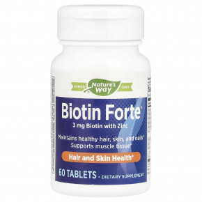 Nature's Way, Biotin Forte, биотин с цинком, 3 мг, 60 таблеток - описание | фото