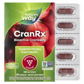 Nature's Way, CranRx®, биоактивная клюква, 500 мг, 30 капсул - описание | фото