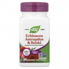 Nature's Way, эхинацея, астрагал и рейши, 100 веганских капсул - описание | фото