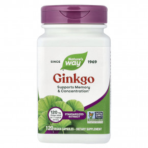 Nature's Way, гинкго, стандартизированный экстракт, 120 веганских капсул - описание | фото