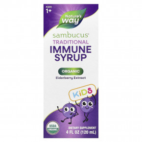 Nature's Way, Kids Sambucus®, традиционный органический сироп для поддержки иммунитета, для детей от 1 года, 120 мл (4 жидк. унции) в Москве - eco-herb.ru | фото