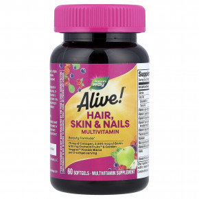 Nature's Way, мультивитамины для волос, кожи и ногтей Alive!®, со вкусом клубники, 60 капсул в Москве - eco-herb.ru | фото