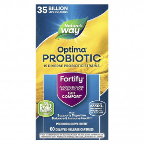 Nature's Way, Optima® Probiotic, Fortify®, комфорт для кишечника, 35 млрд, 60 капсул с отсроченным высвобождением - описание | фото