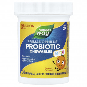 Nature's Way, Primadophilus®, жевательные пробиотики, для детей от 2 лет, с апельсиновым вкусом, 3 млрд КОЕ, 30 жевательных таблеток в Москве - eco-herb.ru | фото