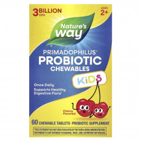 Nature's Way, Primadophilus®, жевательные пробиотики для детей от 2 лет, со вкусом вишни, 3 млрд КОЕ, 60 жевательных таблеток в Москве - eco-herb.ru | фото