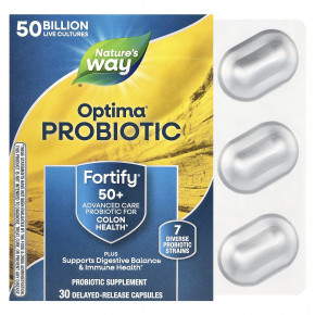 Nature's Way, пробиотик Optima®, Fortify® для людей старше 50 лет, 50 млрд КОЕ, 30 капсул с отсроченным высвобождением - описание | фото