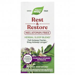 Nature's Way, Rest & Restore, без мелатонина, 30 капсул - описание | фото