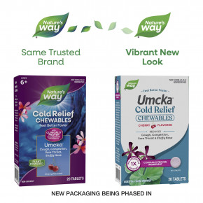 Nature's Way, Umcka®, жевательные таблетки для облегчения симптомов простуды, для детей от 6 лет, с вишневым вкусом, 20 таблеток в Москве - eco-herb.ru | фото