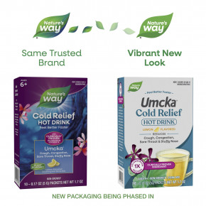 Nature's Way, Umcka®, смесь для приготовления горячего напитка от простуды, для детей от 6 лет, со вкусом лимона, 10 пакетиков по 5 г (0,17 унции) в Москве - eco-herb.ru | фото