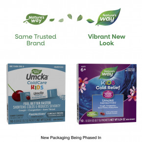 Nature's Way, Umcka®, средство от простуды для детей, FastActives®, для детей от 6 лет, с вишневым вкусом, 10 пакетиков с порошком по 0,7 г (0,024 унции) в Москве - eco-herb.ru | фото